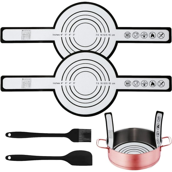 2pcs Silicone Baking Mat for Dutch Oven, 8.3 Inch Bread Baking Mat with Long Handle Reusable Non-Stick Bread Sling Baking Sheet Liner for Sourdough with 1pc Spatula and Brush Tool (Black)