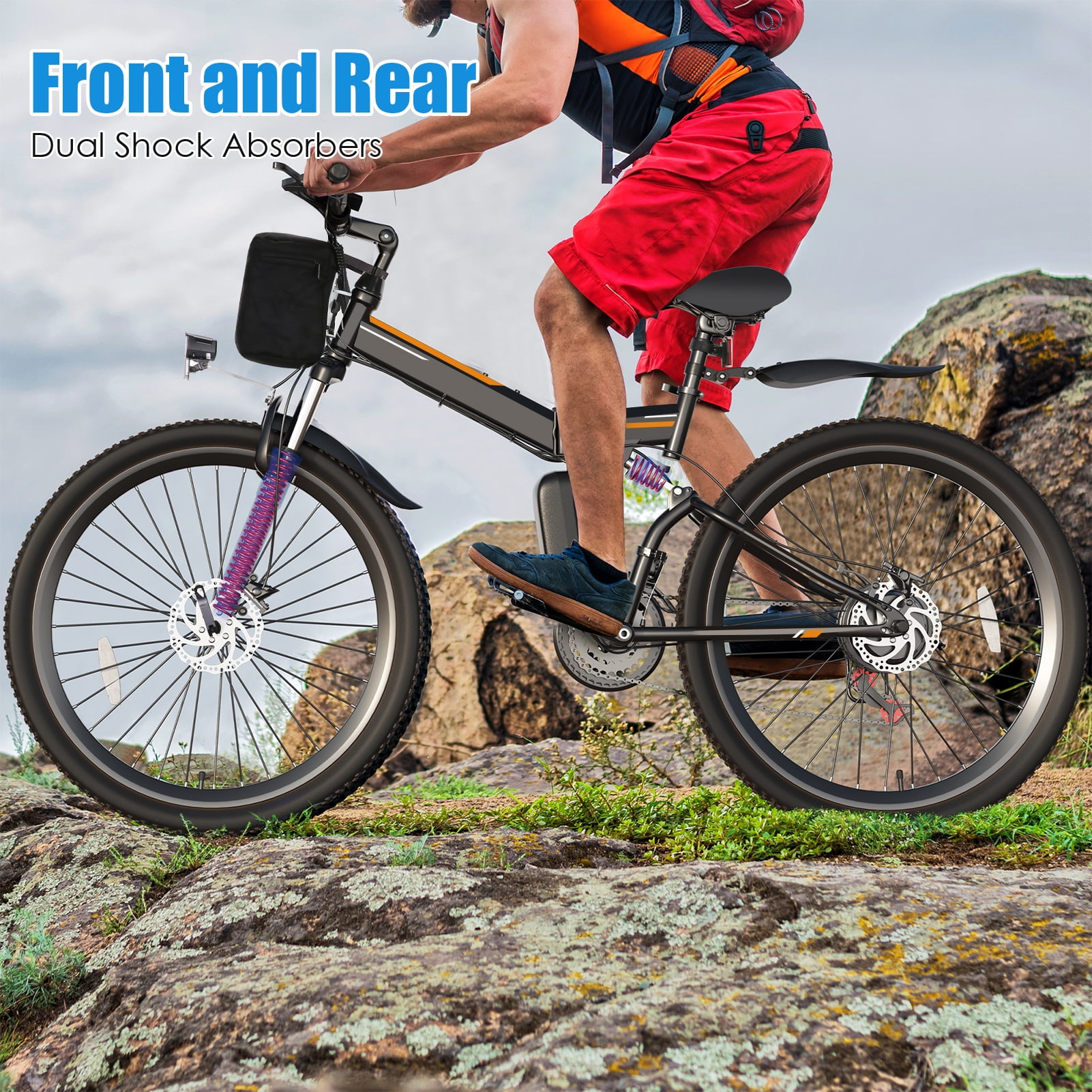 Elifine 26" Folding Electric Bike for Adults, 22Mph, 500W Electric Mountain Bike, 21 Speed, Full Suspension, 48V Foldable Ebike 7.8Ah Lithium-Ion Battery Electric Mountain Bicycle, UL2849