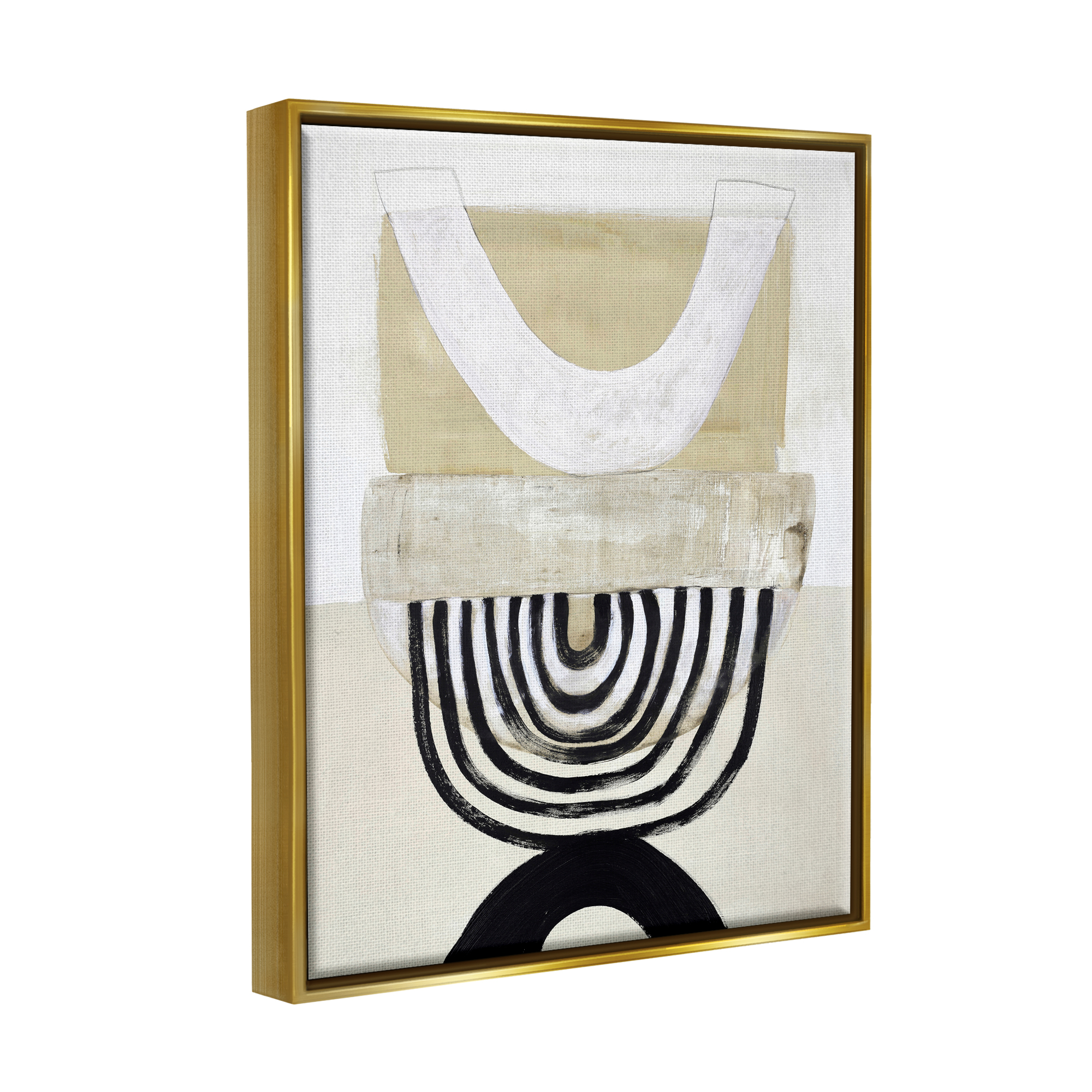 Stupell Industries Beige & Black Arches Abstract Painting Gold Floater Framed Art Print Wall Art, 25 x 31