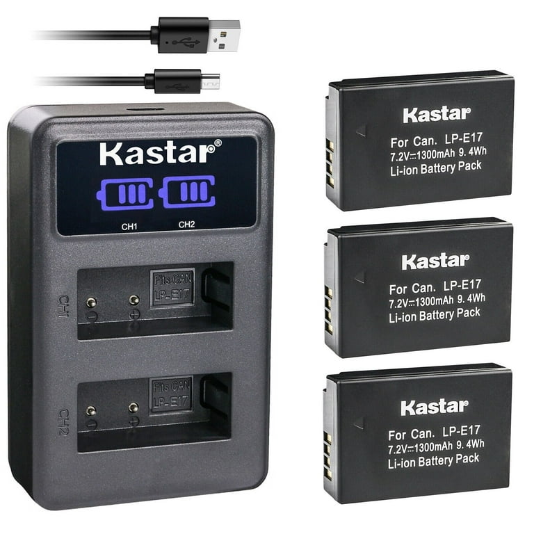 Kastar 3-Pack LP-E17 Battery and LED2 USB Charger Compatible with