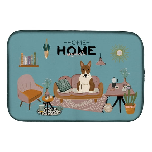 Brindle Bull Terrier Sweet Home Dish Drying Mat