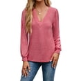 thumbnail image 1 of Blusas de Larga con Cuello en V para Mujer, Elegantes, Informales, de Otoño, con Mangas Abullonadas, Holgadas, Modernas. Rosa XL, 1 of 10