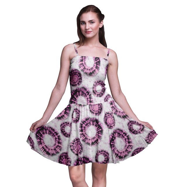 Bimba Robe d'Été Sans Manches Mini Fluide Teinture sur Nœuds pour Femme, Robe Soleil à Imprimé Floral - Très Petit