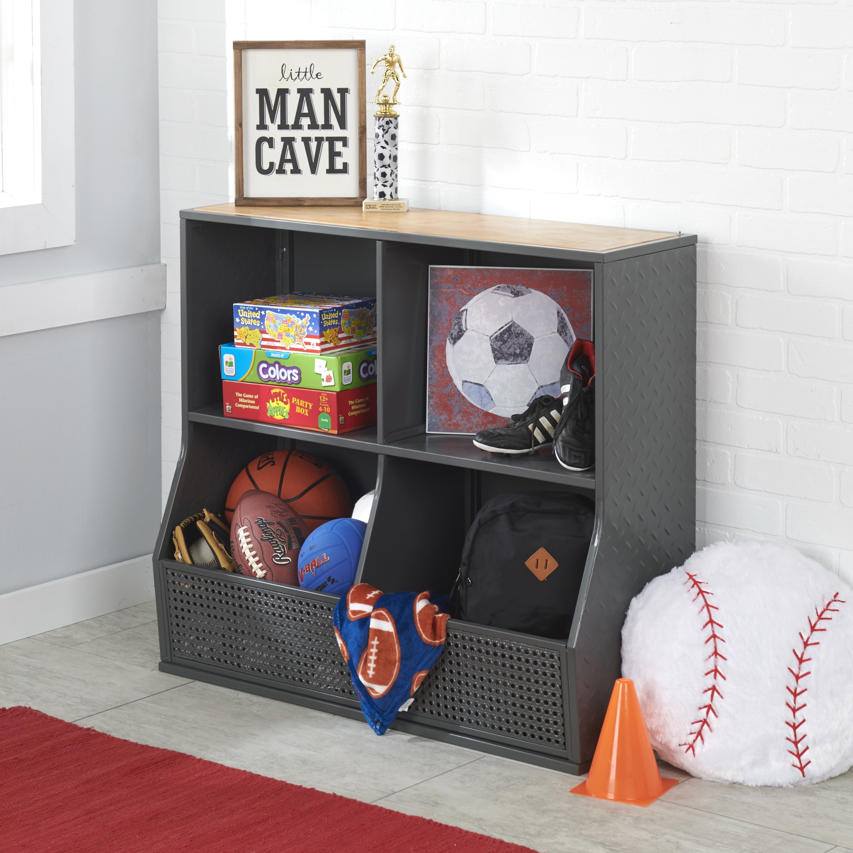 Badger Basket Metal and Bamboo Multi-Bin Storage Cubby 8.2 Cu ft. - Charcoal/Natural