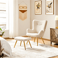 thumbnail image 3 of Renwick Boucle Accent Chair and Ottoman Set with Golden Metal Legs, Ivory, 3 of 10