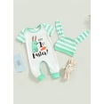 thumbnail image 2 of Bagilaanoe Newborn Baby Girl Boys Easter Jumpsuit Bunny Print Short Sleeve Bodysuit + Striped Hat 6M 12M 18M 24M Infant Summer One Piece Romper, 2 of 8