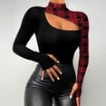 thumbnail image 2 of Lace Patchwork Long Sleeve for Women Cold Shoulder V Neck Slim Fit Tunic Shirts Pullover T-Shirt Trendy Blouses Black4,L, 2 of 6