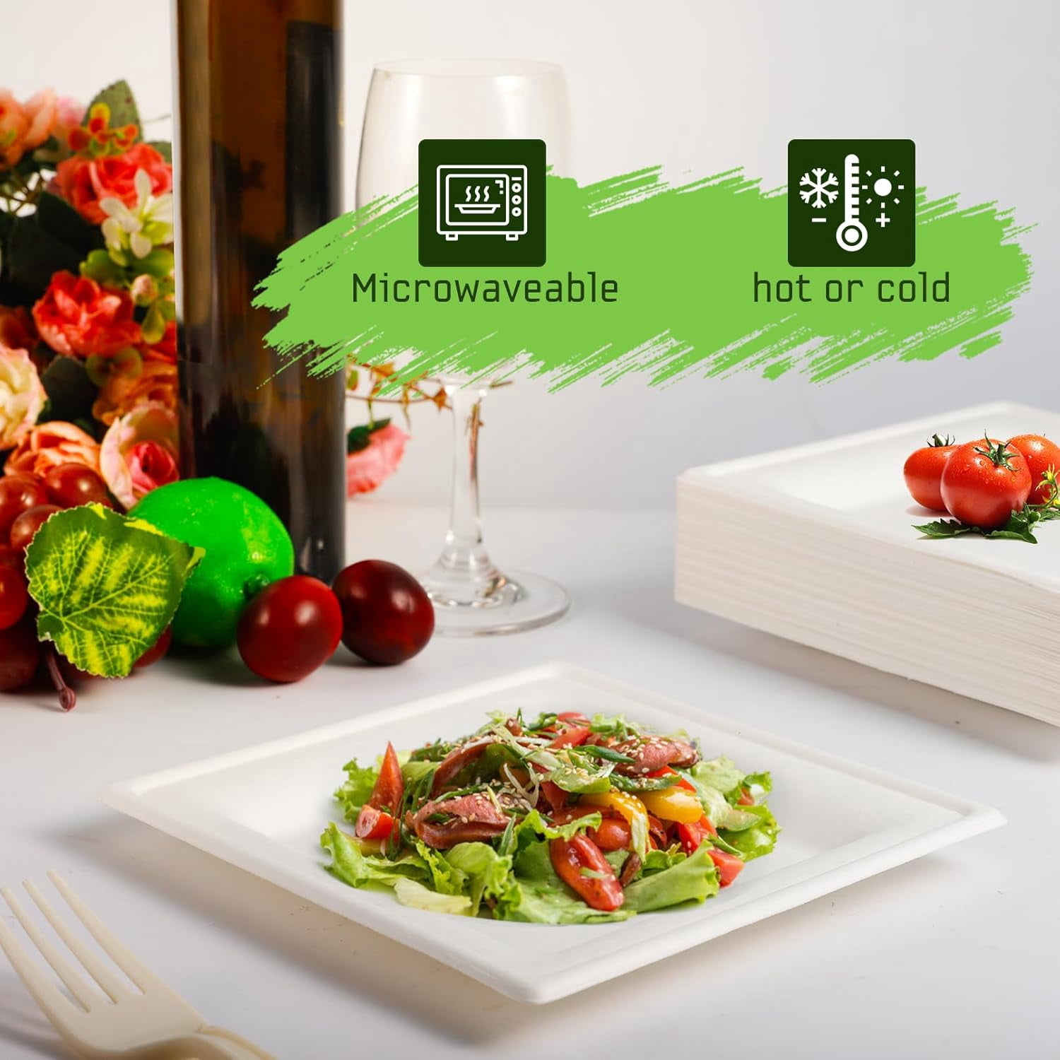 300 pack Compostable Square Paper Plates,6 Inch Dessert Plates,Heavy Duty Biodegradable Sugarcane Plate,Disposable Small Paper Plate for Daily Meals,Party,Picnic,Cake(White)