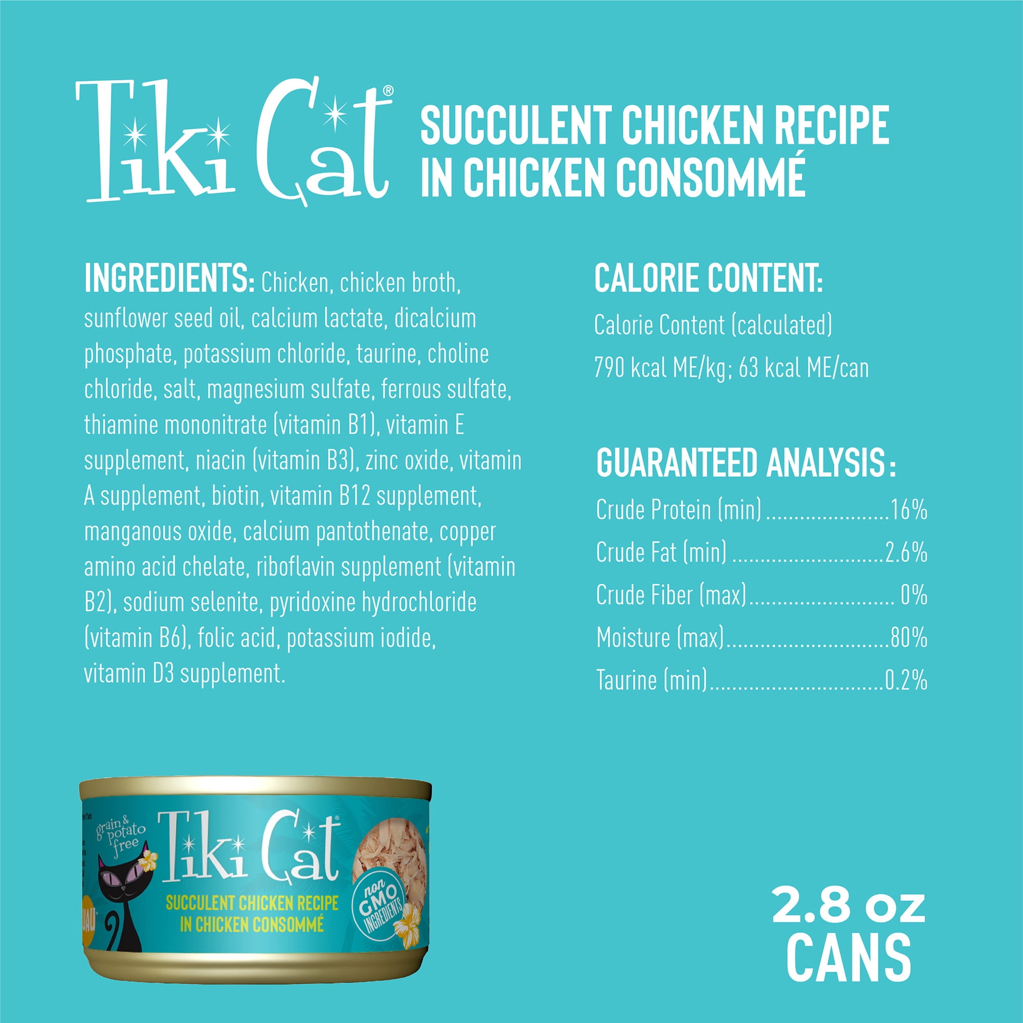 (24 pack) Tiki Cat Luau Wet Cat Food, Succulent Chicken, 2.8 oz. Can