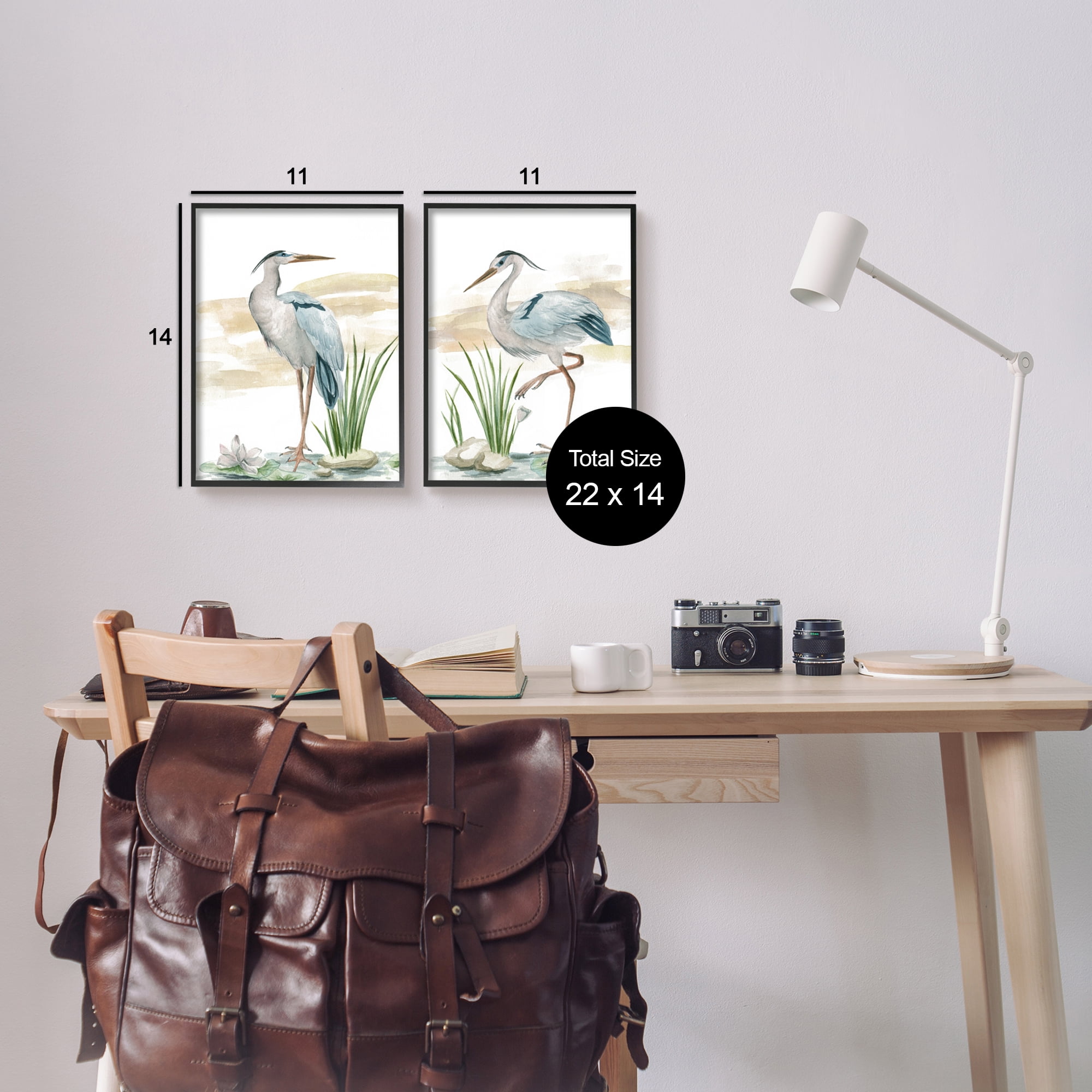 Stupell Industries Herons on Marsh Shore Animals & Insects Painting Black Framed Art Print Wall Art, 11 x 14, Set of 2
