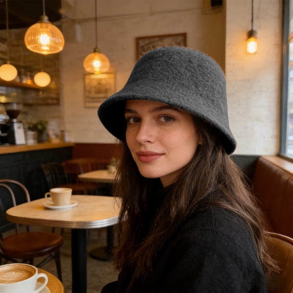 AJGRHE Women Cloche Bucket Hat Vintage Faux Wool Felt Hat Winter Warm Church Bowler Cap Ladies Fedora Fall Bell Round Cap Grey One Size
