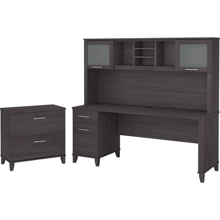 UPC: 0042976120092 | Bush Furniture Somerset 72W Office Desk with Hutch and Lateral File Cabinet in Storm Gray