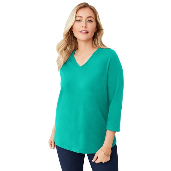Jessica London Women's Plus Size Stretch Cotton V-Neck Tee