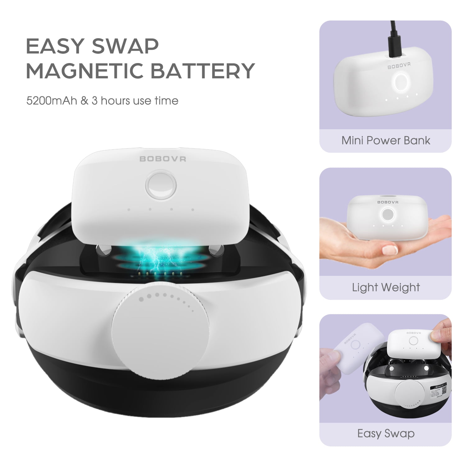 BOBOVR M2 Pro for Meta/Oculus Quest 2 Battery Pack Headband