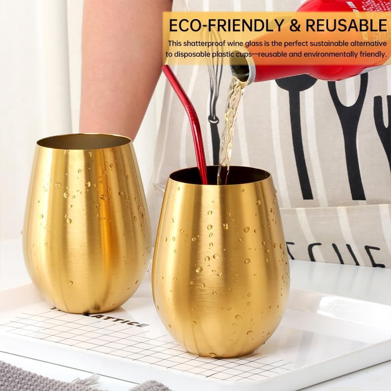 Buyer Star 304 Stainless Steel Wine Glasses Set of 4 - Gold 17 oz Outdoor Wine Tumblers