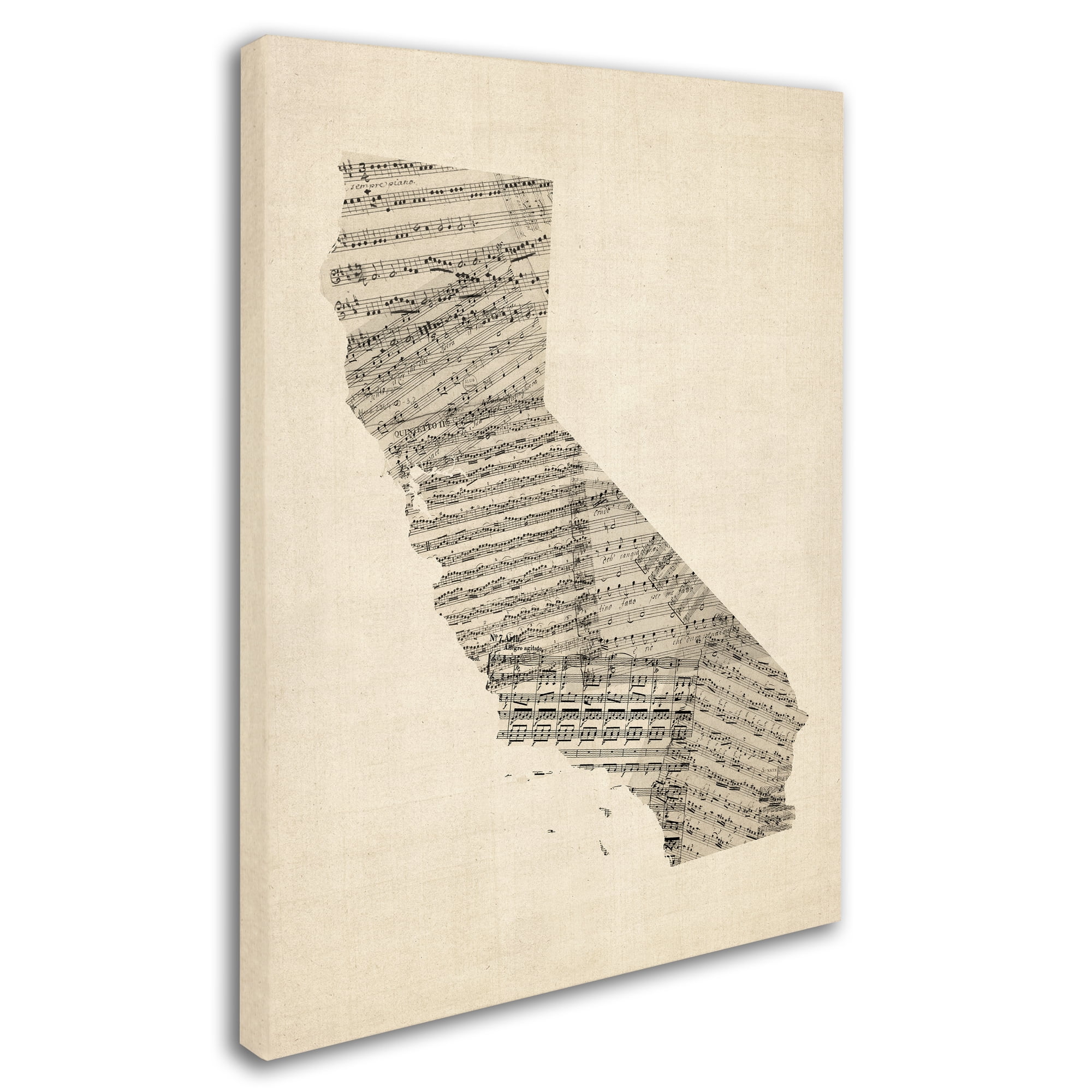 Trademark Fine Art "Old Sheet Music Map of California" Canvas Art by Michael Tompsett