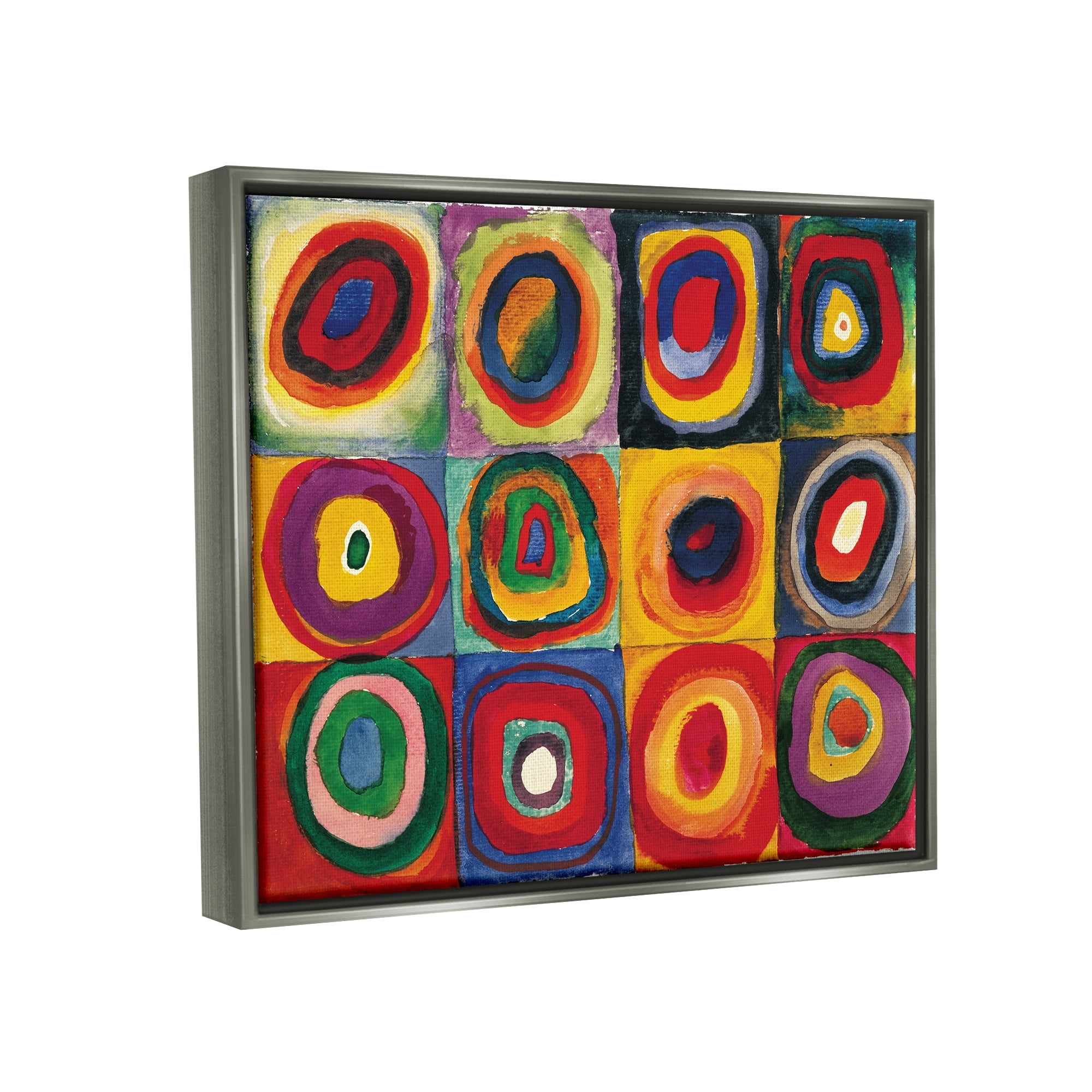 Stupell Industries Modern Circle Shapes Aligned Abstract Swirl Pattern Painting Luster Gray Floating Framed Canvas Print Wall Art, Design by Wassily Kandinsky