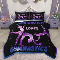 Homewish Gymnastics Lovers Bedding Comforter Set,Chic Gliitter Print Twin Comforter Sets,Blue Purple Black Bedding Set For Kids,Luxury Bedroom Decor Reversible,2-Piece