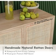 Brafab 63 Buffet Sideboard Cabinets, 4 Door Rattan Storage Cabinet Accent Entryway Chest Console Table Liquor Wood Cupboard for Dining Room, Living Room, Kitchen,63 X 31.5 X 15.75 Inches,Oak Color