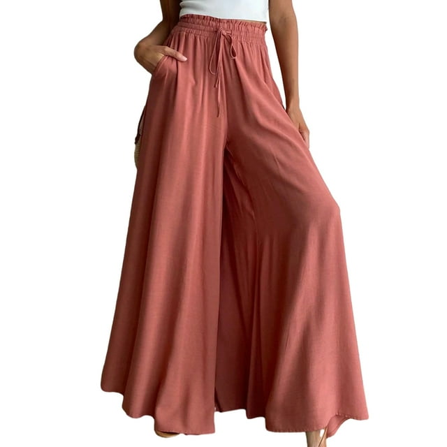 maskred Flowy Leg Pants For Women - Addition To Any Wardrobe Leg Pants Flowy Thin Style Orange,1 XL