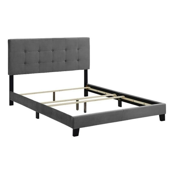 Pemberly Row Full Modern Style Performance Velvet Bed in Gray