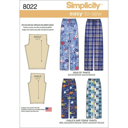 Pants Easy Pattern - Simplicity Childs', Teens' & Adults' Size XS-XL Pants Pattern, 1 Each