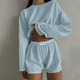 thumbnail image 2 of JIKNTTR Lounge Set For Women 2 Piece Outfits Summer Fashion Two Piece Outfits Casual Shorts Set O Neck Long Sleeve Tops And Shorts Tracksuit Pajama Sets Tracksuit Sweatsuits, 2 of 5