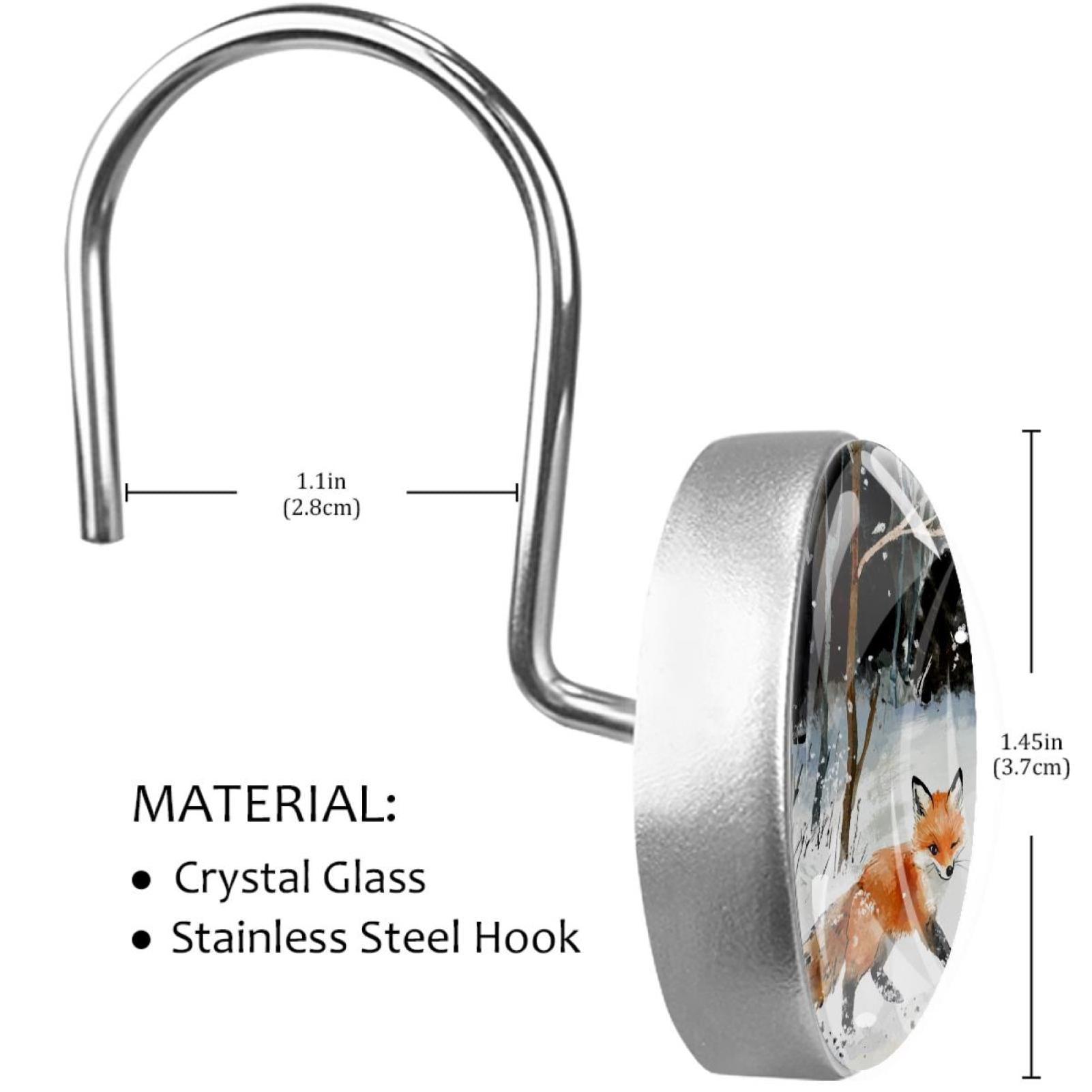 Little Foxes on Snow Shower Curtain Hooks Round Crystal Glass, Set of 12 Shower Curtain Rings - Shower Hooks for Curtain Shower Rings