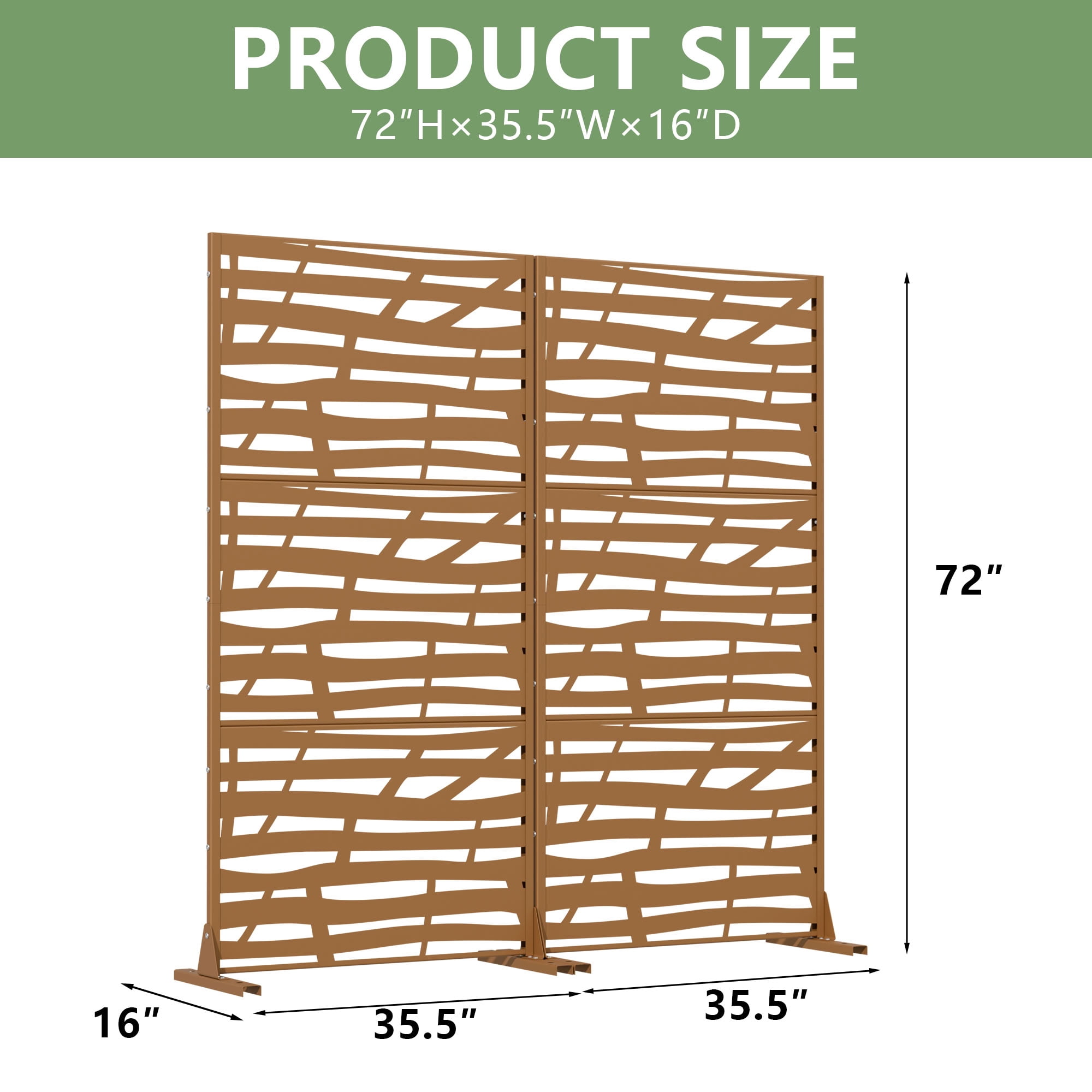 MAYEERTY 72*35in Outdoor Privacy Screen, UV Resistant Metal Privacy Panel, Privacy Divider for Patio, Balcony, Backyard, Garden