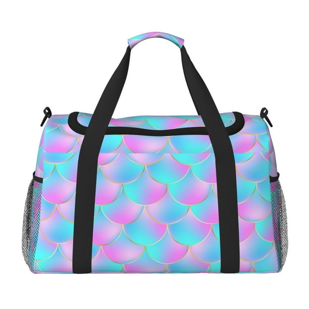 Fotbe Purple Dragon Scales Bolsa de Viaje con Estampado, Bolsa de Fin de Semana para Mujer con Compartimento para Zapatos, Bolsa de Gimnasio con Bolsillo Húmedo