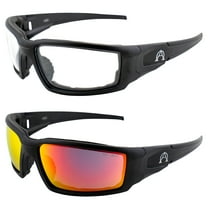 Alpha Omega 5 Motorcycle Sunglasses Foam Padded Riding Safety Glasses Z87.1 for Men or Women 2 Pairs Black Frames w/ Clear & Red Mirror Lenses