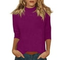 thumbnail image 2 of Mock Neck Tops for Women Basic 3/4 Sleeve Layering Shirts Dressy Casual Loose Lightweight Turtleneck Tops Dark Purple 2XL, 2 of 7