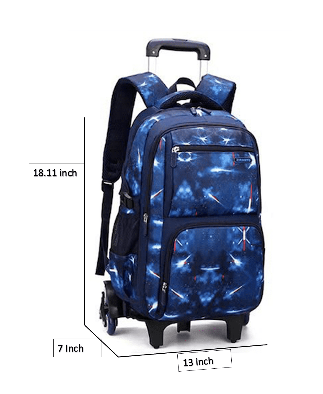 Wadan 18-inch 6-Wheels Rolling Stylish School Backpack, Shoulder Backpack with Lunch Bag & Pen Pouch - All in One-for Boys/Girls