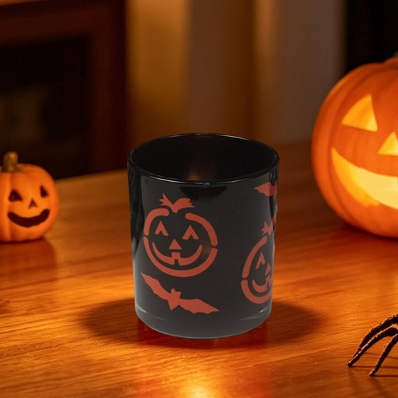 Yhmxh Halloween White Frosted Glass Votive Candle Holder, Jack-O'-Lantern & Bat Design Tealight Cup, Spooky Cute Halloween Decor for Table Centerpieces, Fireplace, Party, and Fall Home Decor