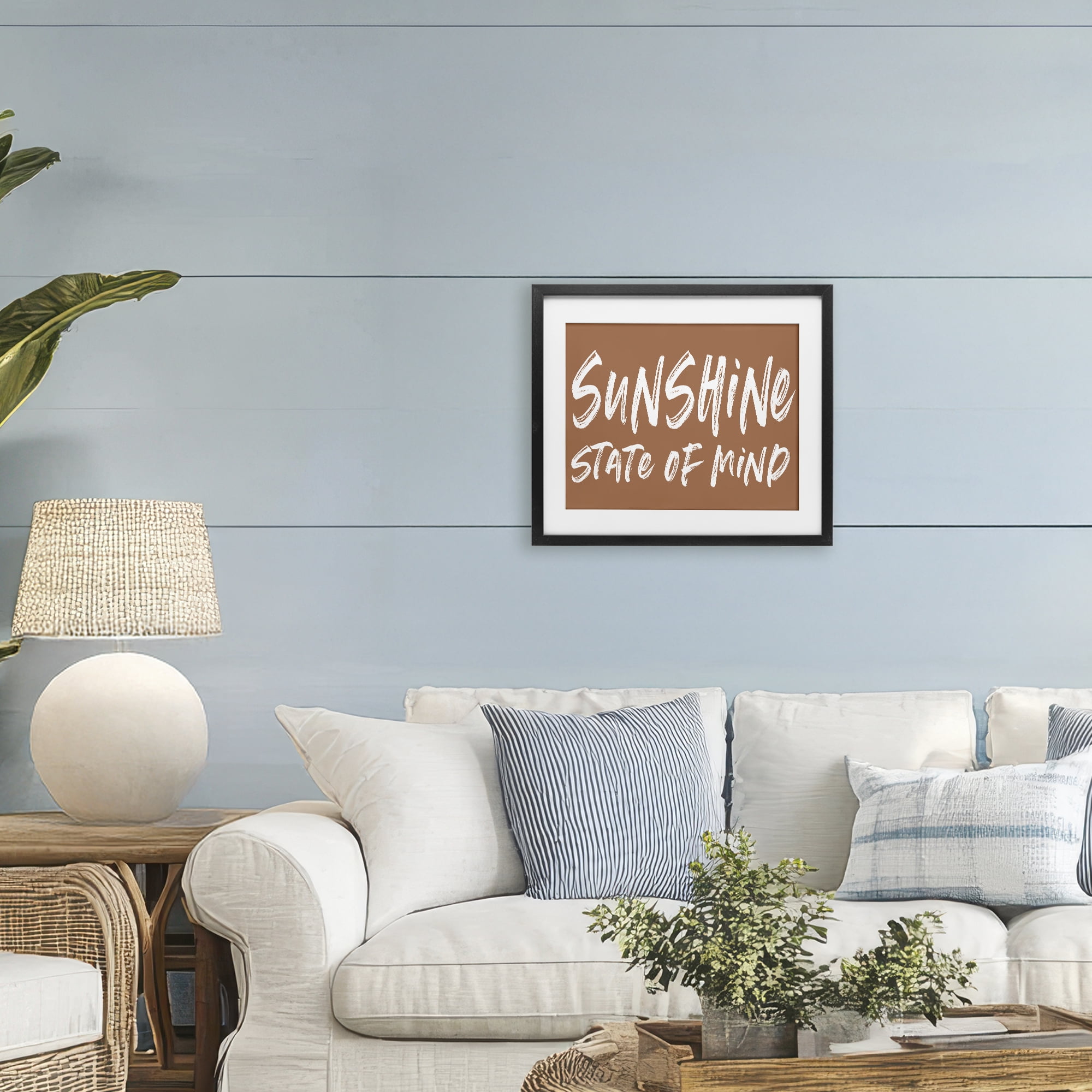 Summery Sunshine State Of Mind Black Framed Print Under Glass, design by Lettered and Lined