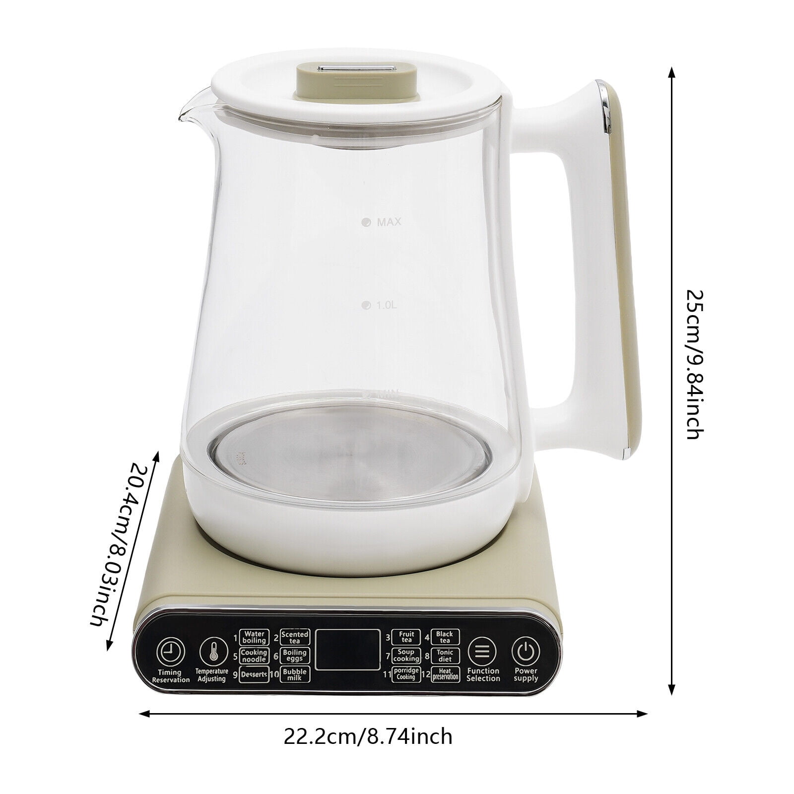 1.8L Electric Kettle - 800W Fast Boiling, Touch Control, Clear Glass with LED Light, Auto Shut-Off