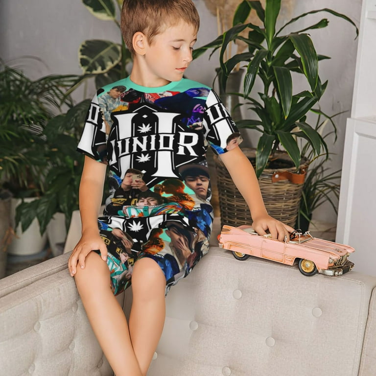Junior H 2 Piece Cozy Pajamas Short Sleeve Cool Summer Short Set Kid Sleepwear For Home Boys Girls