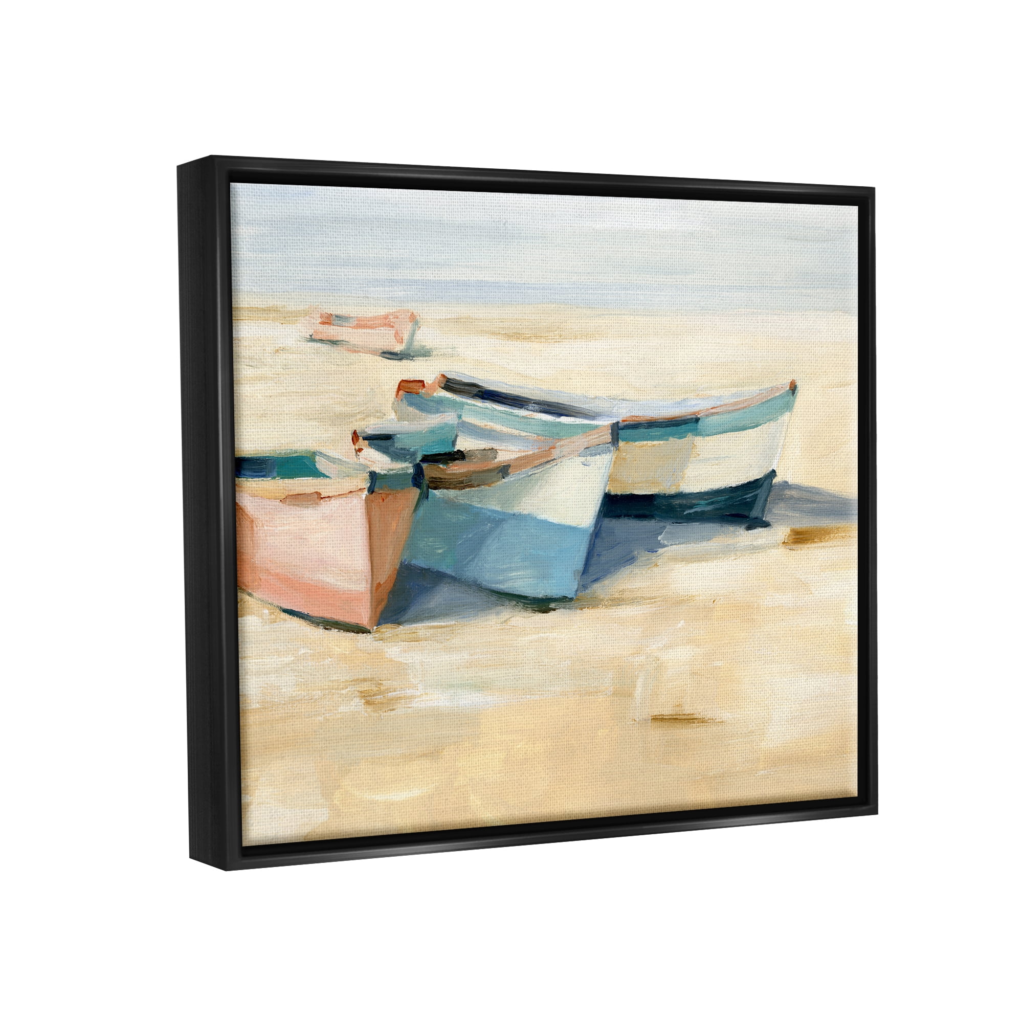 Stupell Industries Docked Boats Painting Transportation Painting Black Floater Framed Canvas Art Print Wall Art, 31 x 25
