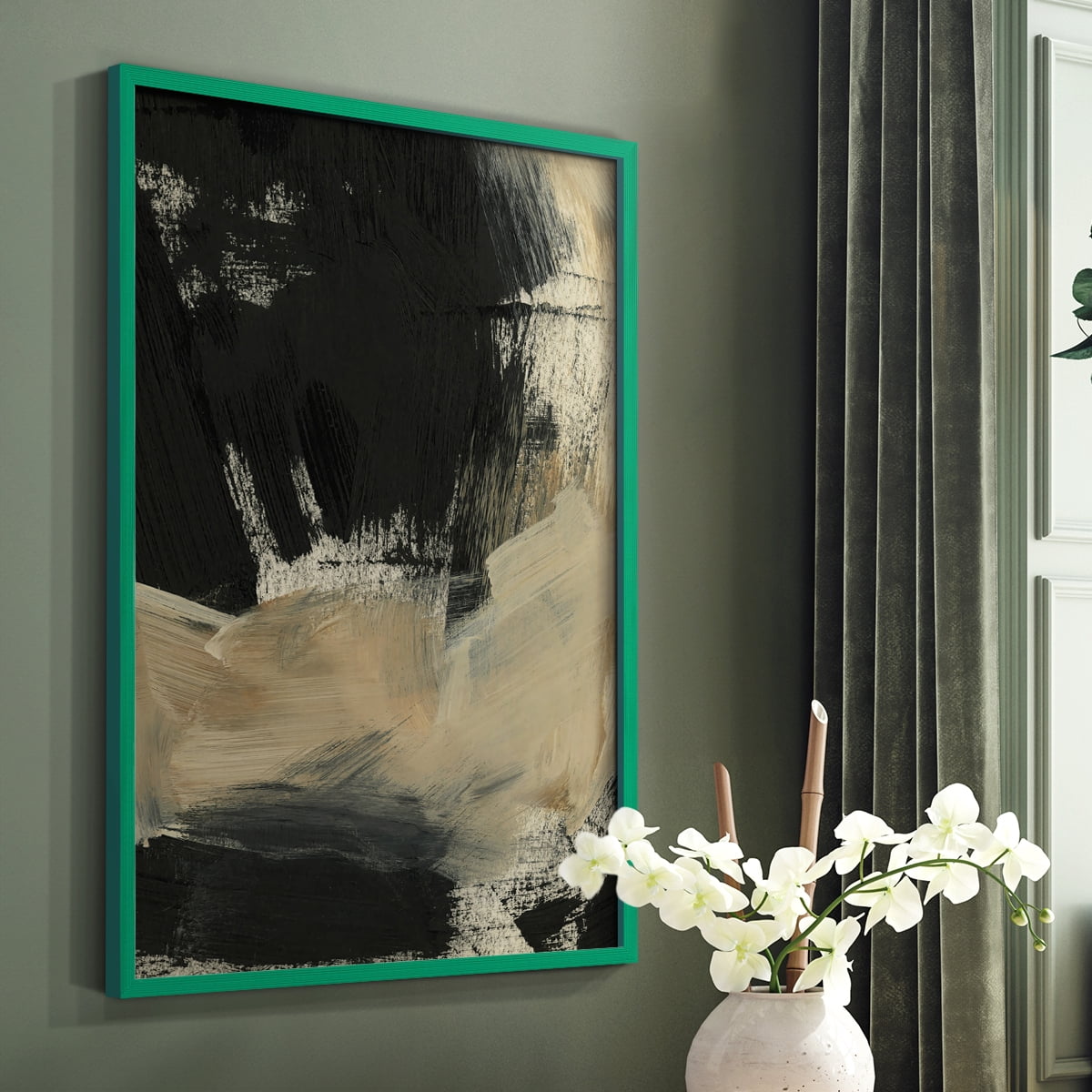 Baked Paintstrokes VI Framed Print in Green Solid Wood Framed Print No Nail Hanging