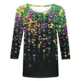 thumbnail image 4 of Mardi Gras Tops T-shirt Blouse for Womens,Womens 3/4 Sleeves Round Neck Mardi Gras Printed Casual T-shirt Purple XL, 4 of 5
