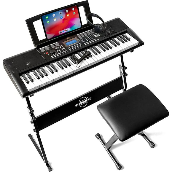 61 Key Premium Electric Keyboard Piano for Beginners with Stand, Built-in Dual Speakers, Microphone, Headphone, Bench & Display Panel
