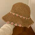 thumbnail image 4 of Eoperou Women Straw Hat Hollow Out Fake Flower Decor Anti-UV Sun Protection Good Breathability Decorative Beach Cap Lady Outdoor Travel Hat, 4 of 8