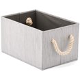 thumbnail image 2 of [Set of 3] Foldable Bamboo Fabric Storage Bin with Cotton Rope Handle, Collapsible Water Resistant Basket Box Organizer for Shelves, Closet, and More (Gray), 2 of 8