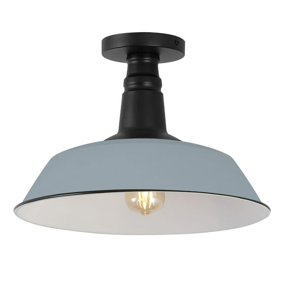 JONATHAN Y Camila 14" 1-Light Classic Industrial Indoor/Outdoor Iron LED Semi Flush Mount, Matte Silver Blue, JYL7617K