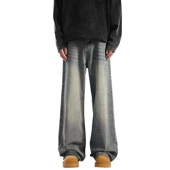 Mens Baggy Loose Jeans Classic Vintage Washed Wide Leg Pants Loose Straight Leg Streetwear Jean Trousers