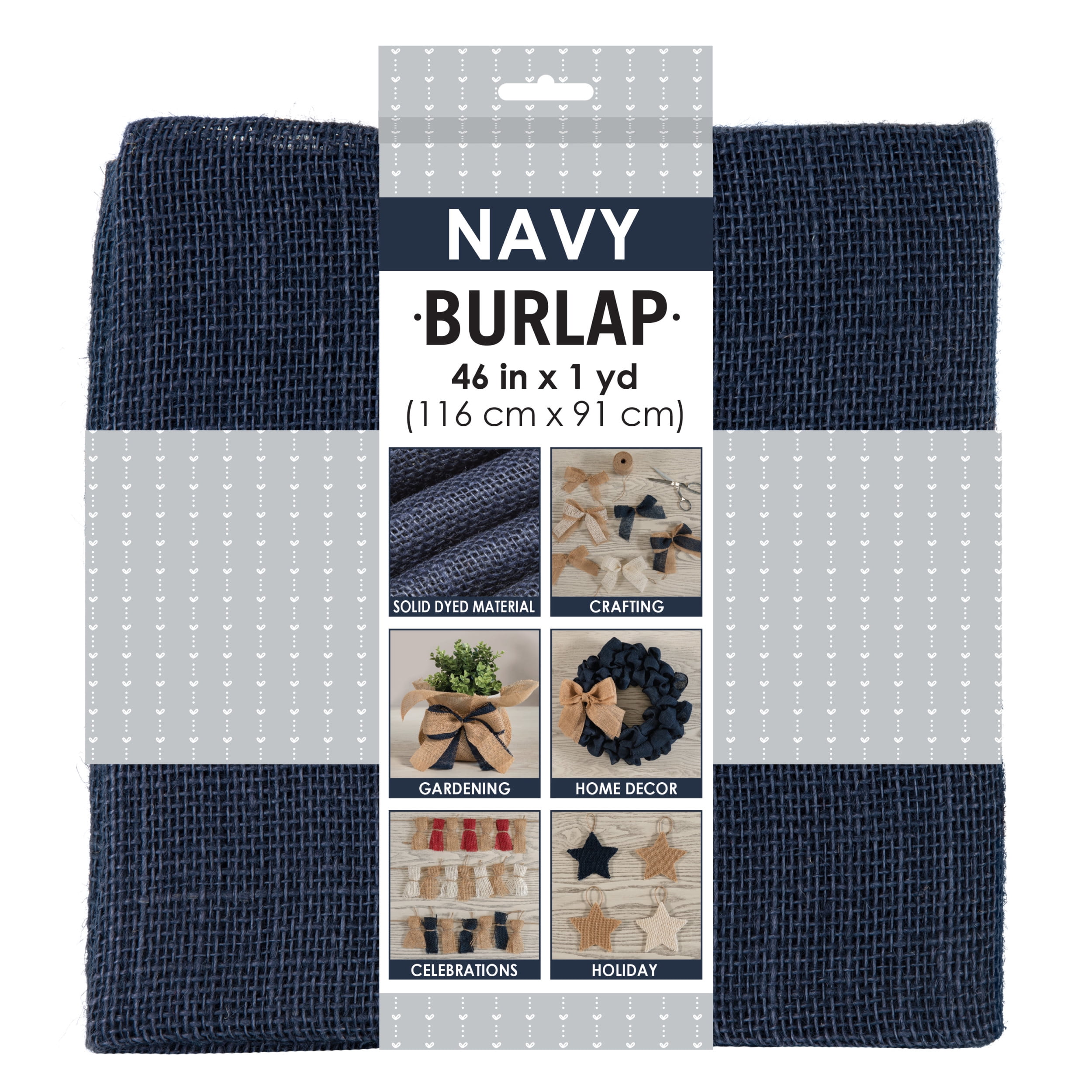 (2 pack) Allen Company Precut Natural Jute Burlap, Finished Edges, 46"W x 1-Yard, Navy Blue