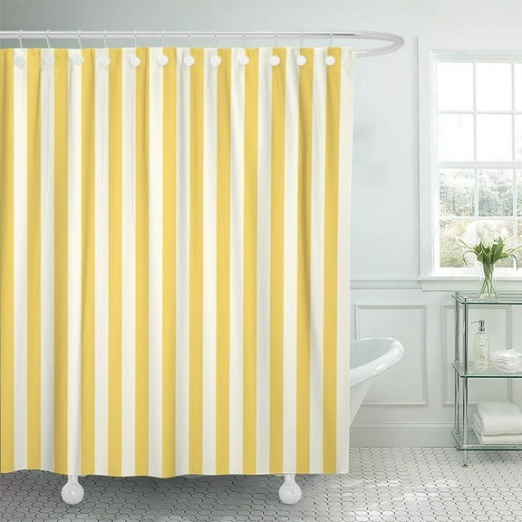 Shower Curtain Waterproof White Stripe Striped Stamp Yellow Sleepwear Apparel Products Vertical Polyester Fabric 72 x 72 Inches Set with Hooks