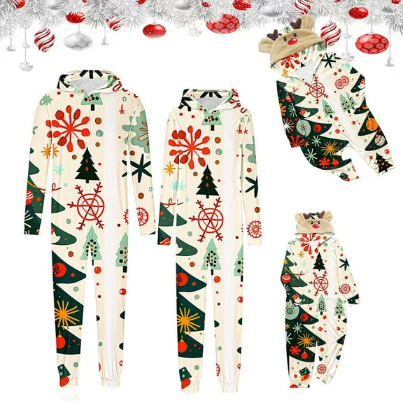 Odeerbi Christmas Onesie Pajamas for Family Holiday Hooded Sleep Jumpsuit Long Sleeve Family Christmas Pajamas Matching Sets Dad Lattice Print Jumpsuit Sleepwear Xmas PJs Set Multicolor