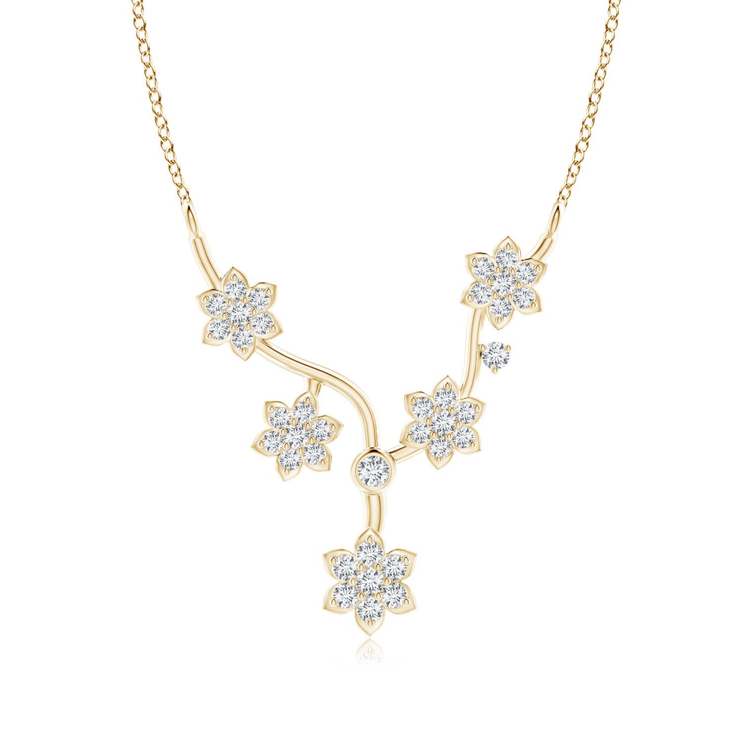 ANGARA Natural Diamond Floral Fashion Necklace in 14K Yellow Gold for Women (Size-1.6mm| Color-G| Clarity-VS2) | April Birthstone, Anniversary, Jewelry Gift for Women | Natural Diamond Necklace