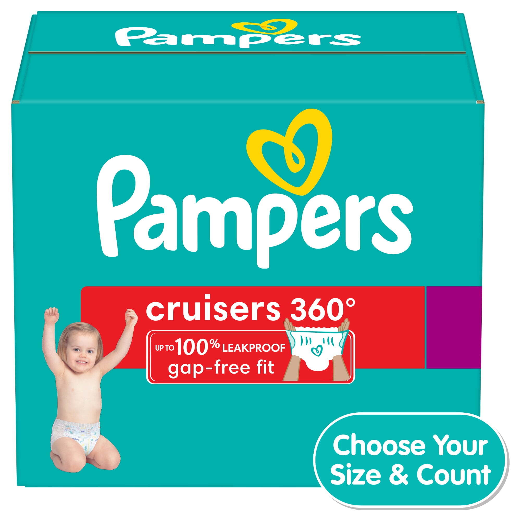 Pampers Cruisers Diapers 360 Size 5, 56 Count (Choose Your Size & Count)